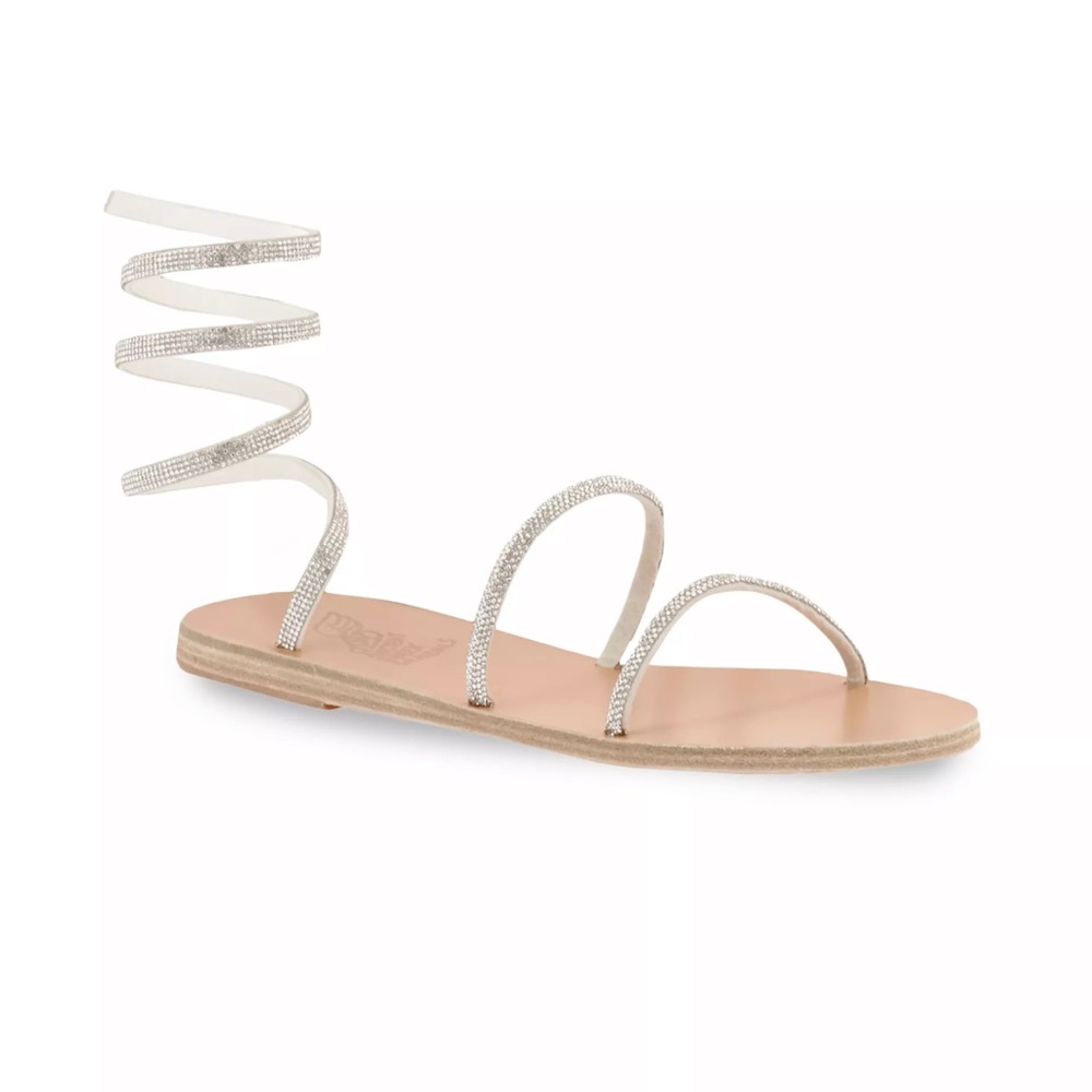 Ancient Greek Sandals Ofis Crystal-Embellished Leather Wraparound Sandals